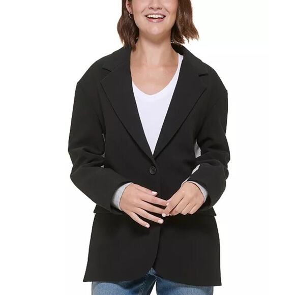 Calvin‎ Klein Jeans Women's Small Mixed-Media Fleece-Back Black Blazer NWOT - Picture 1 of 9